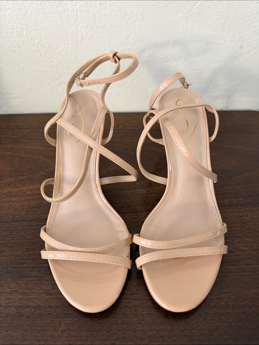 Sam Edelman Nude Patent Strappy Ankle-Tie Sandals